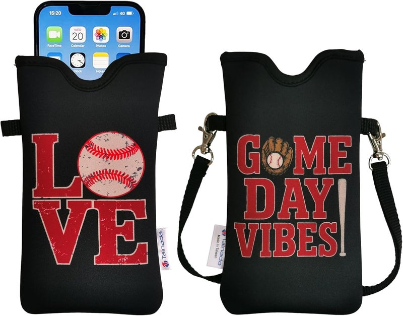 Tainada Men Women Neoprene Phone Sleeve Pouch Case Bag with Crossbody Strap/Neck Lanyard for iPhone 17/16/15 Pro Max, Air, 16/15 Plus, 16e, Samsung S25, A56, Google Pixel 10 (Baseball Theme) - Image 1